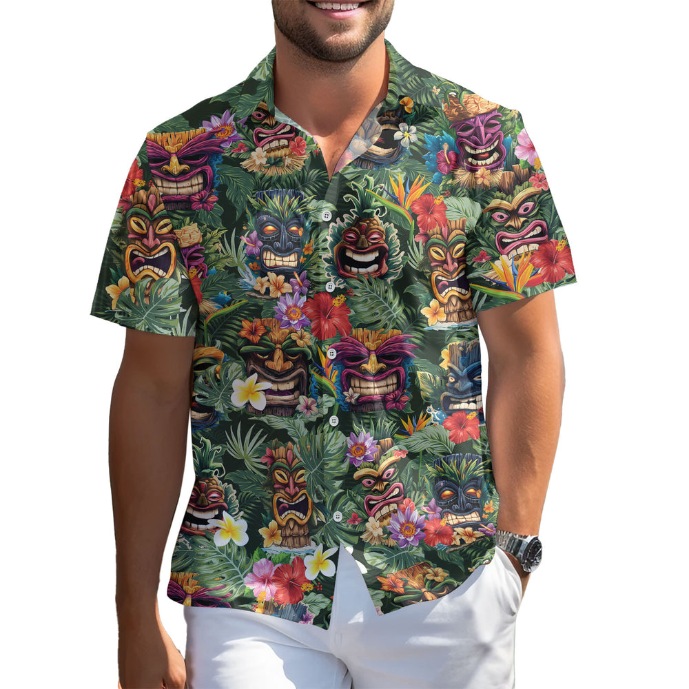 Tiki Mask Aloha Hawaiian Shirt – Short Sleeve Button-Down