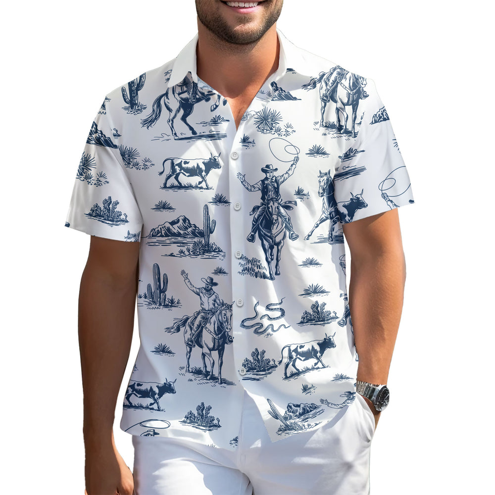 Western Cowboy Hawaiian Shirt – Short Sleeve Button-Down