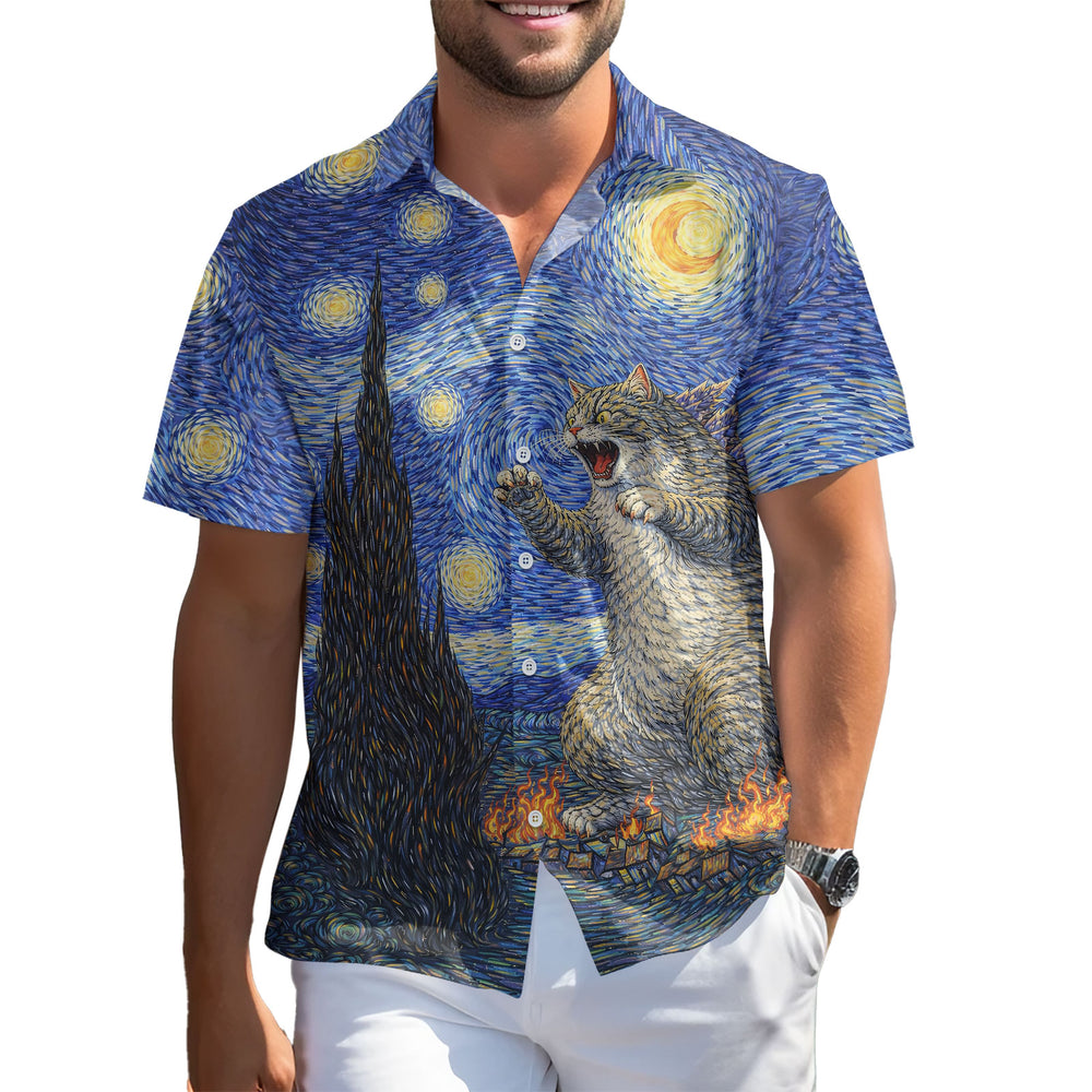 Monster Cat Hawaiian Shirt – Short Sleeve Button-Down